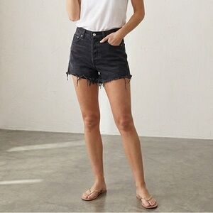 H&M & Denim Womens Curvy Fit High Waist Black Distressed Cut Off Denim Shorts